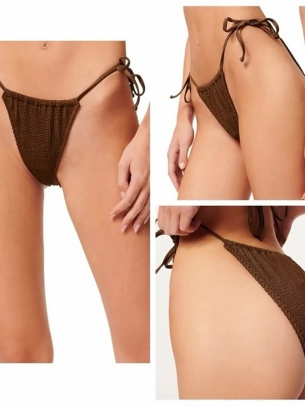 Good american Brown Textured Tie-Side Bikini Bottom
